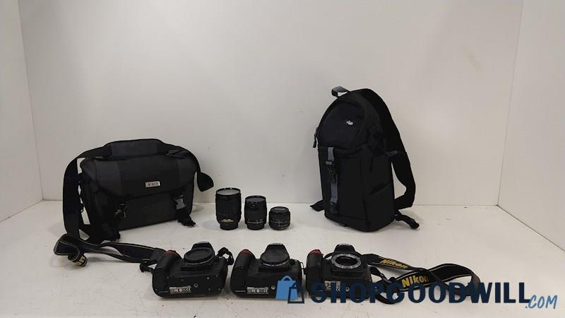 3 Nikon D70 & D80 DSLR Cameras w/50mm 28-80mm 18-135mm Lens
