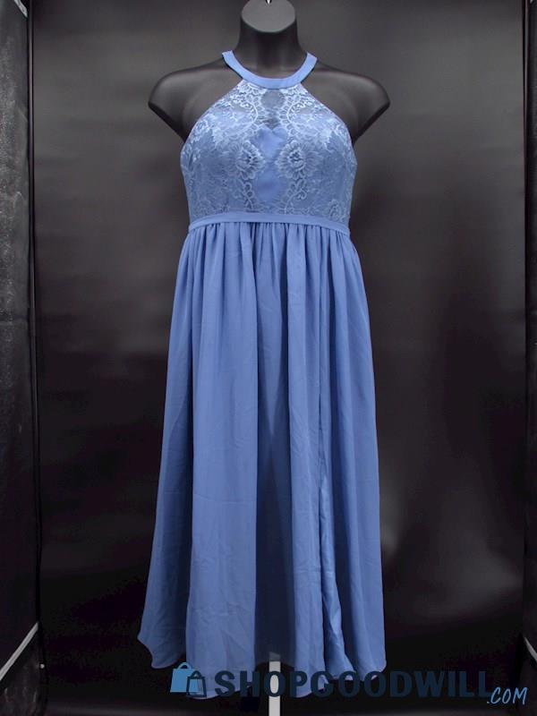 JJ's House Women's Aero Blue Illusion Lace Halter Sweetheart Midi Dress Custom