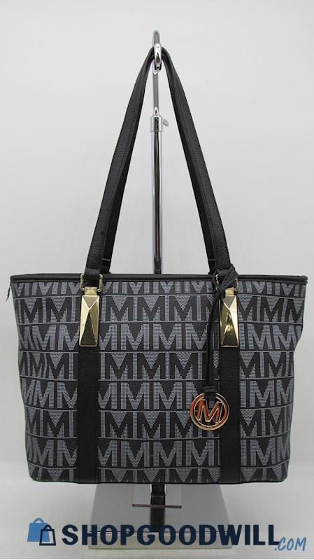 MKF Marimar M Signature Black Vegan Leather Tote+Wristlet Handbag Purse
