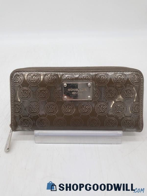 Michael Kors Jet Set Patent Leather Silver Logo Accordion Wallet Handbag Purse