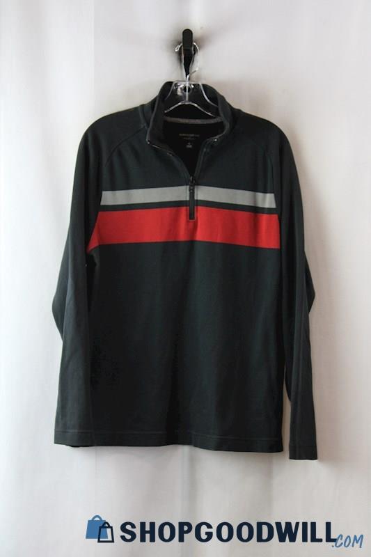 Banana Republic Men's Black/Gray/Red Striped 1/4 Zip Active Sweater sz M