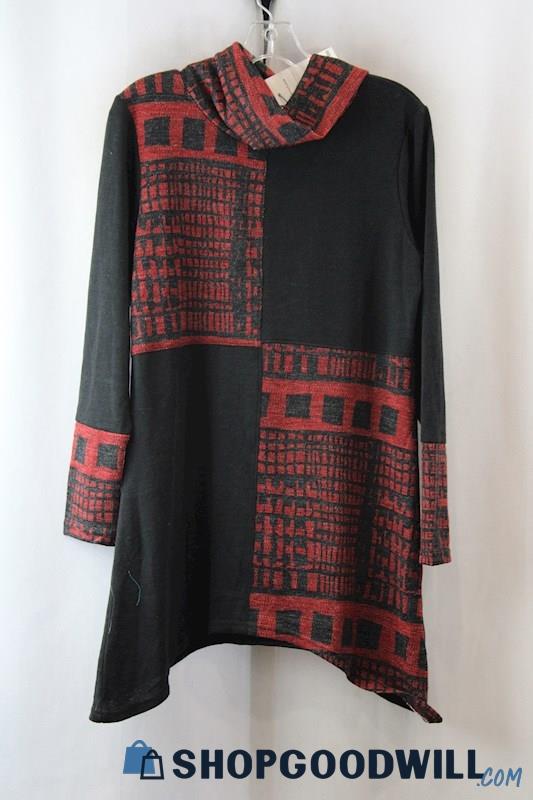 NWT Creation Women's Black/Red Pattern Cowl-Neck Knit Sweater SZ-S