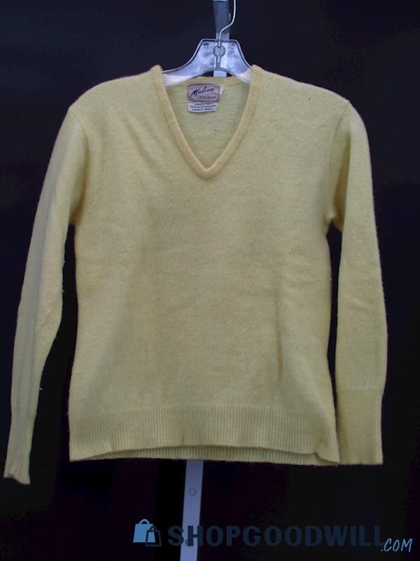 Vintage Malson Women's Canary Yellow Lambswool V-Neck Sweater Size 38