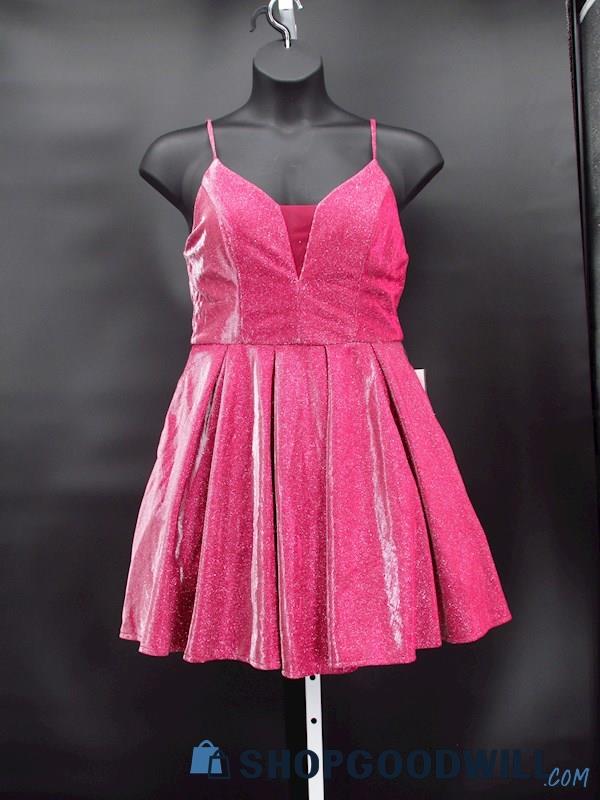 NWT B. Darlin Women's Sparkling Berry Illusion Plunge Mini Dress Size 15/16