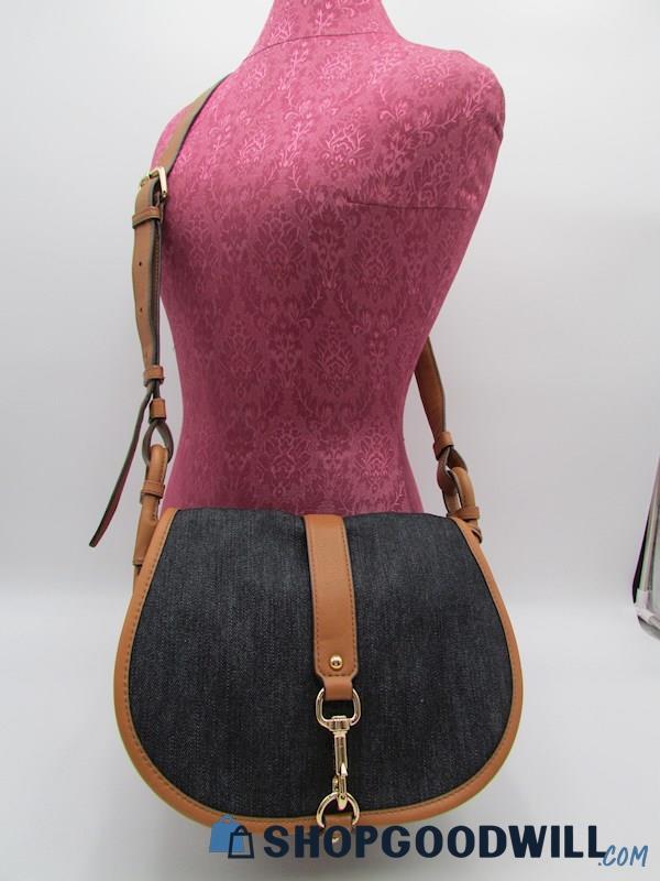 Michael Kors Jamie Dark Denim/Leather Saddle Handbag Purse