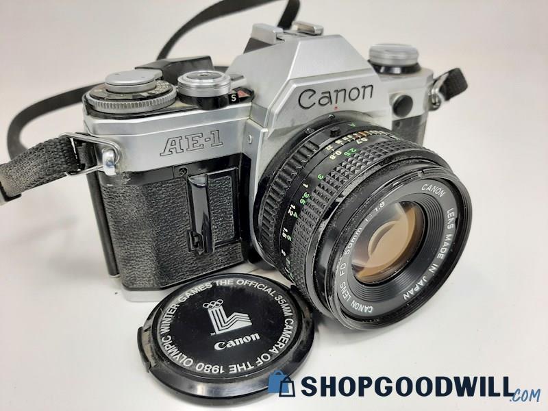 Canon AE-1 SLR Film Camera w/Canon FD 50mm Lens 