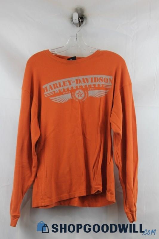 Harley Davidson Mens Orange LS Graphic Shirt Sz M