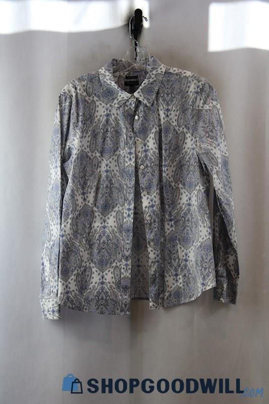 Talbots Women's White/Blue Paisley Dress Shirt SZ-10