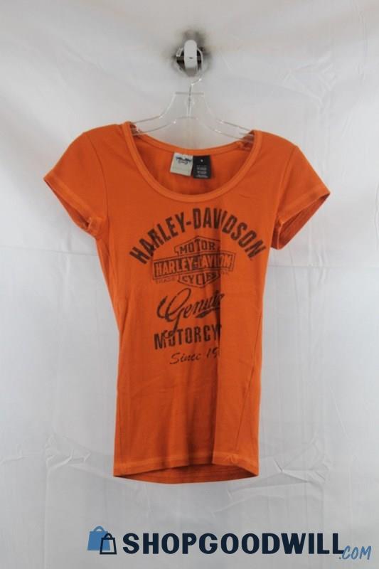 Harley-Davidson Womens Orange Graphic Shirt Sz S