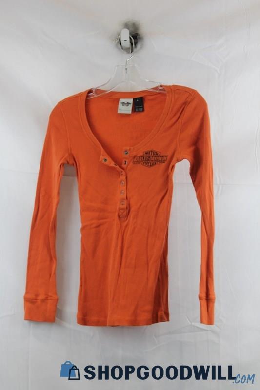 Harley-Davidson Womens Orange Graphic LS Shirt Sz S
