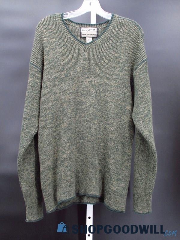 Vintage Legend Men's Heather Pine Knit V-Neck Sweater Size M