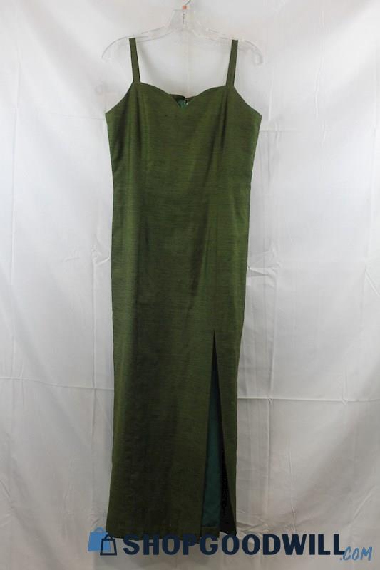 Unbranded Womens Moss Green Front Slip Sheath Dress Sz 