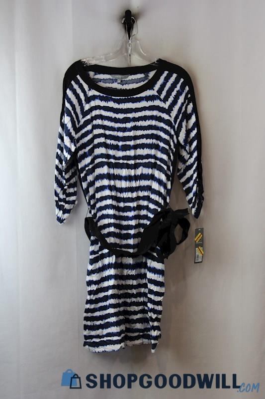 NWT Daisy Fuentes Women's Black/White/Blue Tie Dye Stripe Dress sz M