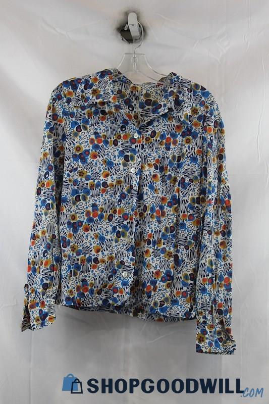 Unbranded Women's Blue Multicolor Pattern Button Up Shirt