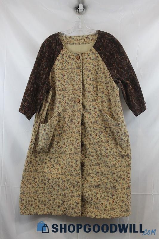 Unbranded Women's Brown Floral Print Button Down Dress