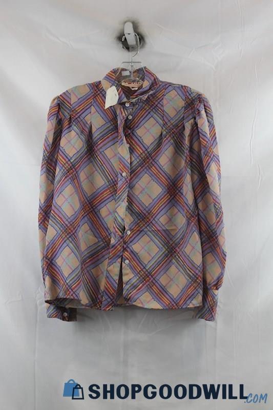 Todays Women Clothing Company Women's Purple/Pink Plaid Button Up Shirt SZ 11/12