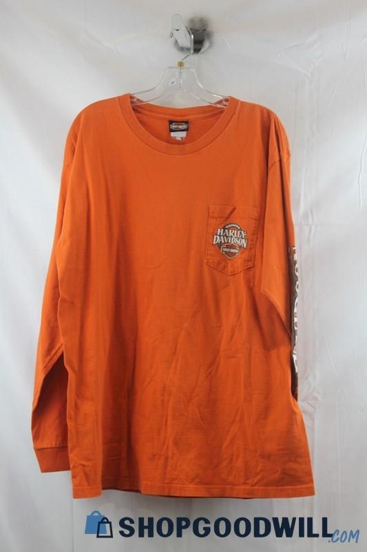 Harley Davidson Mens Orange Graphic LS Shirt 