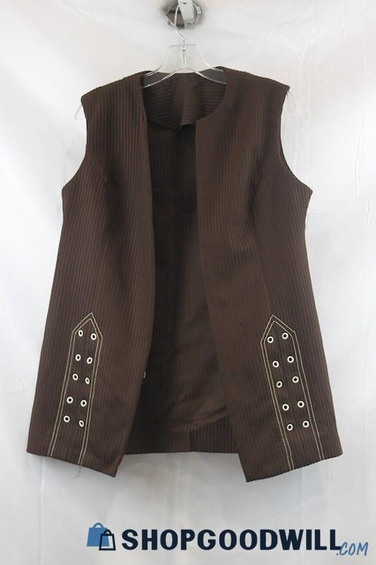 Unbranded Women's Brown Pinstripes Open Vest SZ 10