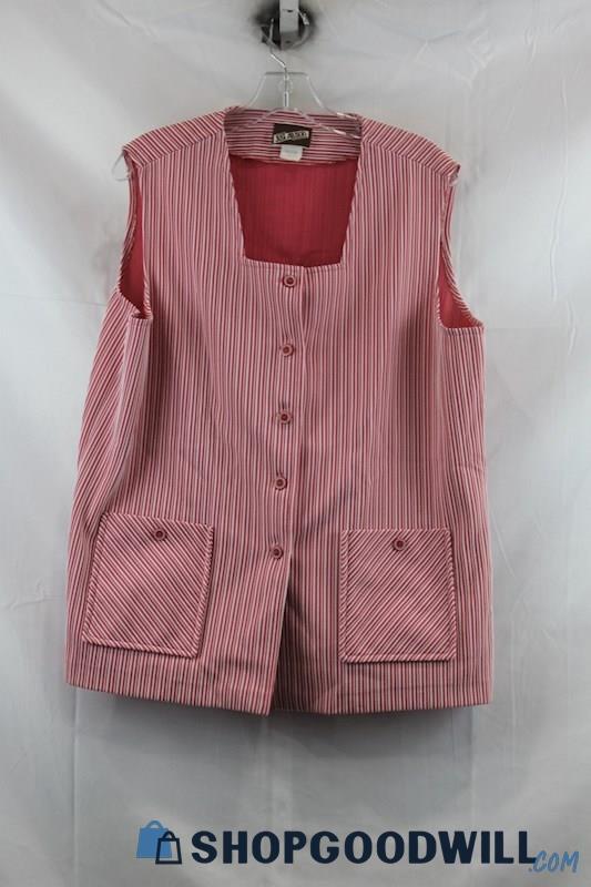 Just Allison Women's Pink/White Pinstripes Button Vest SZ 20.5
