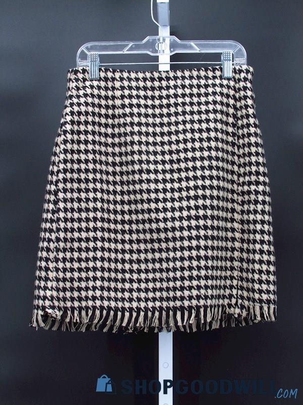 VTG Christian Siriano Women's Ivory/Black Houndstooth Tassle Mini Skirt Size XS