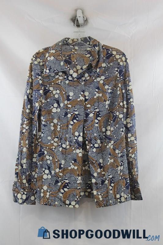 Unbranded Women's Blue/Brown Pattern Button Up Shirt