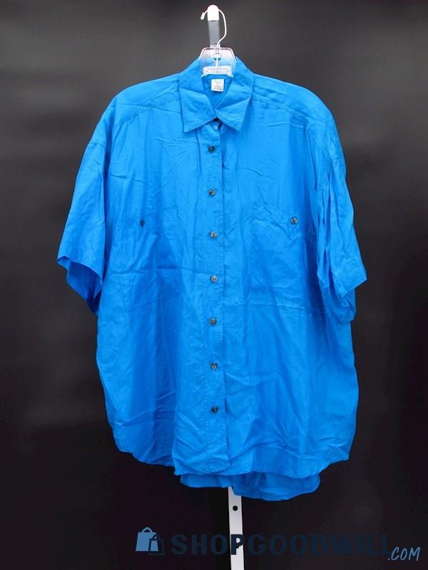 Vintage Express Men's Aquamarine Silk Button Down Shirt Size L