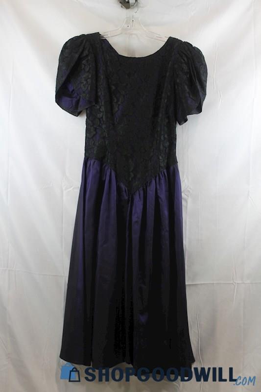 Loralie Women's Black/Purple Lace Puffer Shoulder Prom Dress SZ 12