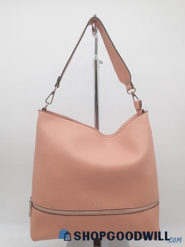 Celeste Peach Coral Pink Faux Pebble Leather Hobo Handbag Purse