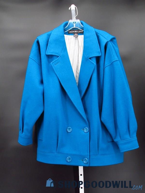 Vintage Casa De Lana Women's Electric Blue Wool Blazer Size 9/10