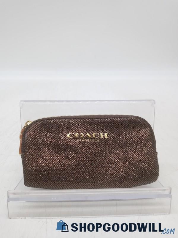 Coach Eau De Parfum Brown/ Gold Zip Canvas Pouch Handbag Purse