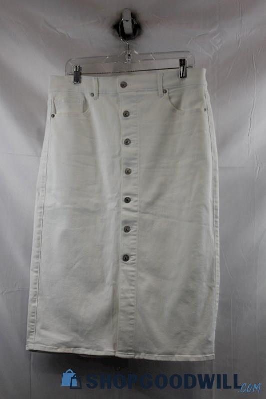 Express Womens White Front Button Denim Pencil Skirt Sz 12