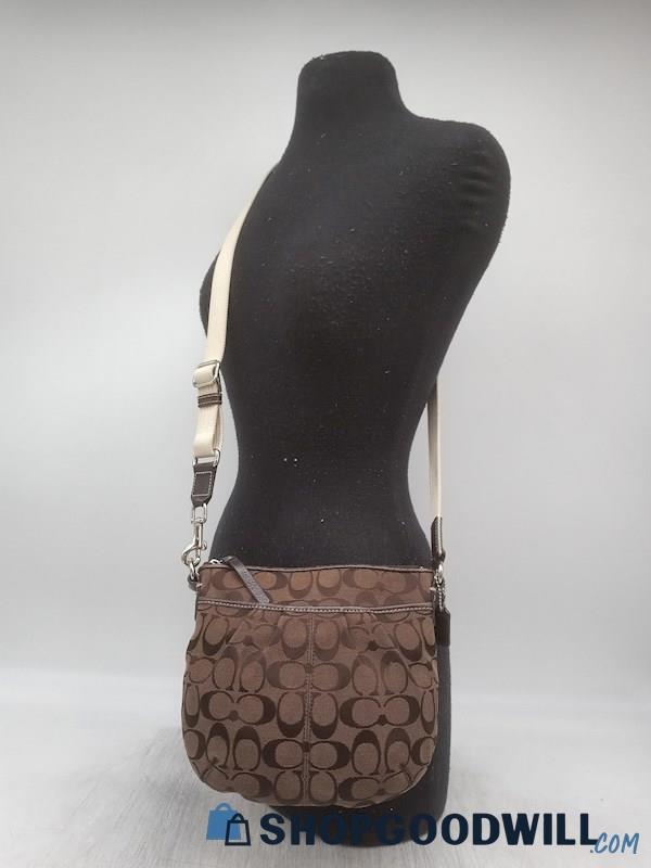 Coach Signature Dark Brown Pleated Jacquard Canvas Crossbody Handbag Purse