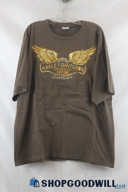 Harley Davidson Men's Brown/Gold Graphic T-Shirt SZ 2XL