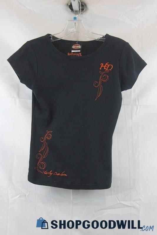 Harley Davidson Women's Black/Orange Tight T-Shirt SZ M