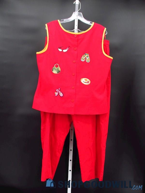 Vintage Ultra Dress Women's Red Accessory Patch Vest+Pants Size 18