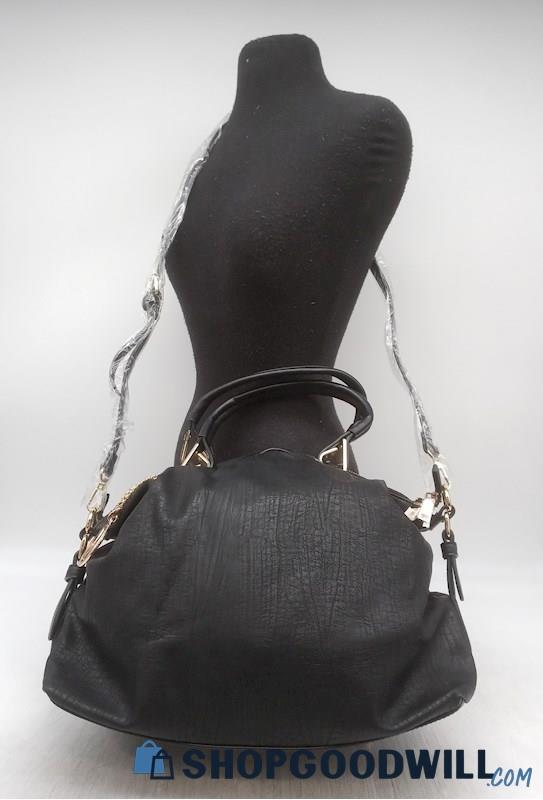 MKF Collection Black Faux Leather Large Satchel Handbag Purse