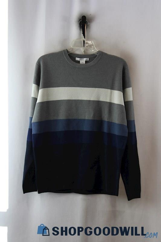 NWT Geoffrey Beene Men's Grey/Navy Striped Knit Sweater SZ-M