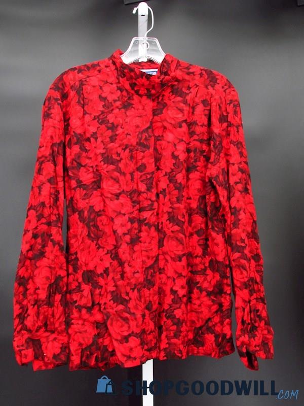 Vintage Pendleton Women's Scarlet Floral Patterned Long Sleeve Blouse Size 14