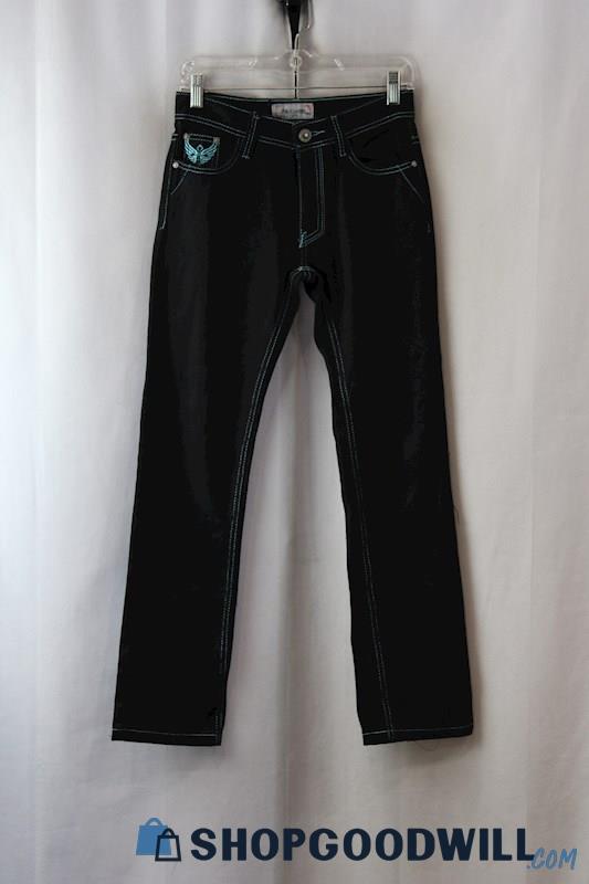 NWT Ace of Diamonds Women's Dark Wash Teal Embroidered Straight Jeans sz 14