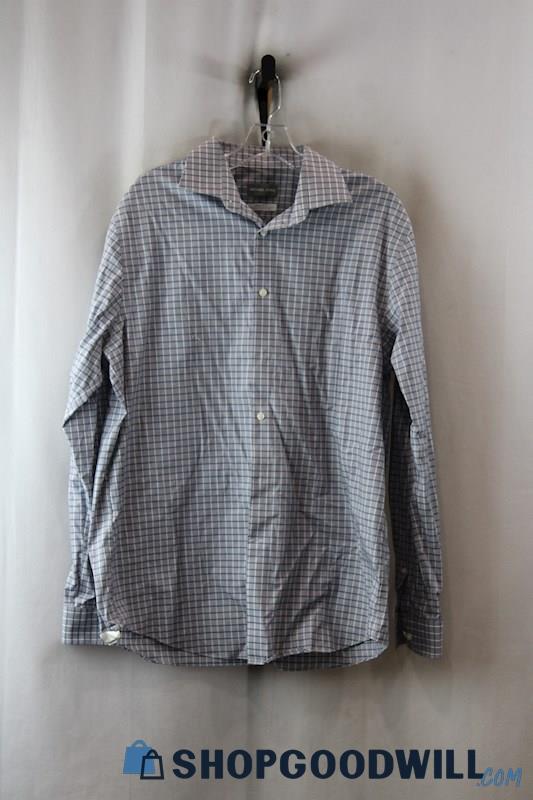 Michael Kors Men's Grey  Plaid Button Up Shirt SZ-L