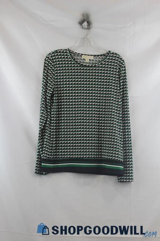 Michael Kors Women's Green Pullover Pattered Sweater SZ L