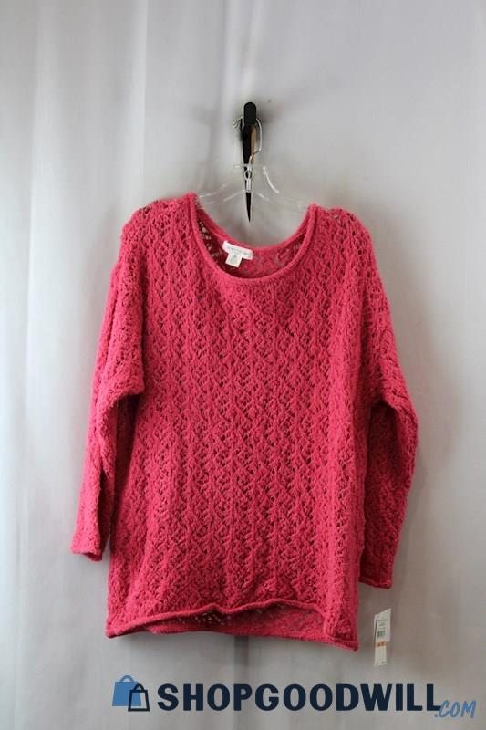 NWT Skye's The Limit Women's Hot Pink Crochet Knit Sweater SZ-2X