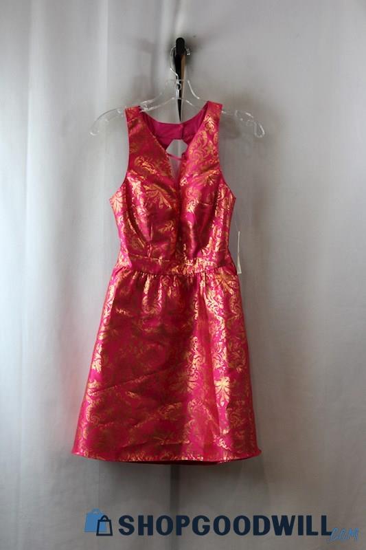 NWT Haley Logan Women's Fuchsia/Gold Floral Dress SZ-5