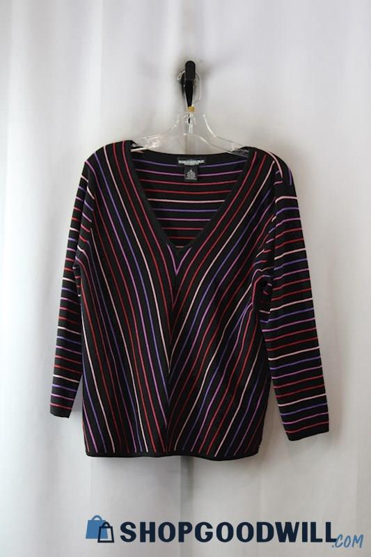 World Republic Women's Black/Multicolor Striped Shirt SZ-XL