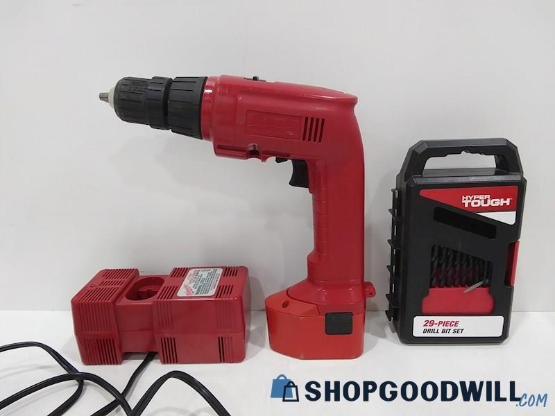 Milwaukee 3/8 Driver Drill W/ Drill Bit Set & Charger - Tested Powers On
