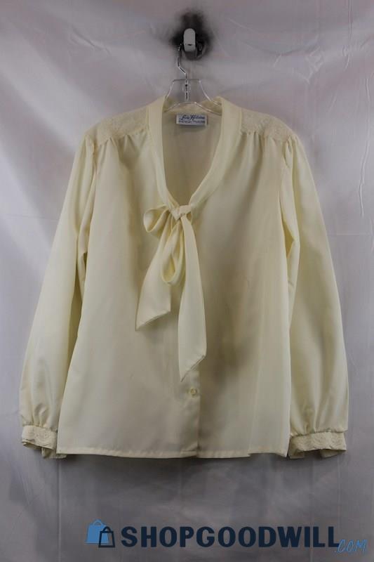 Lady Holiday Women's Ivory Button Up Wrap Collar Blouse SZ M