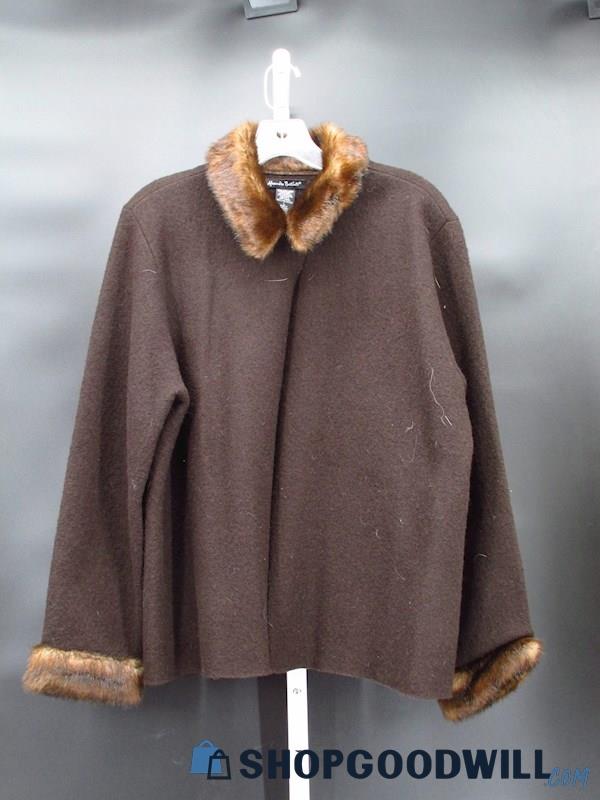 Vintage Alexandra Bartlett Women's Dark Brown Faux Fur Lined Cardigan Size L