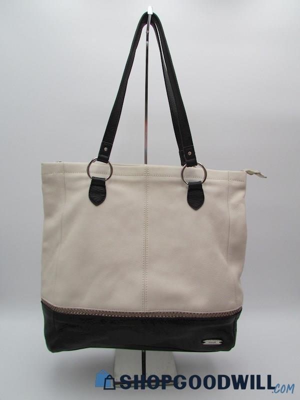 The Sak White Color Block Pebble Leather Tote Handbag Purse
