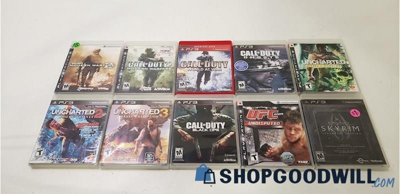 PS3 Video Game Lot of 10 - Uncharted 1 - 3, COD4 Modern Warfare, & More!