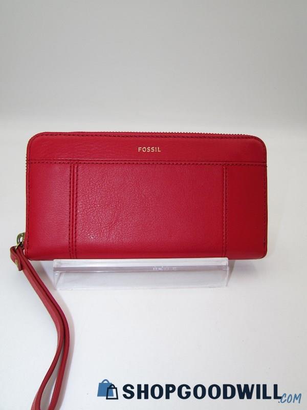 Fossil Jori RFID Red Leather Zip Clutch Handbag Purse